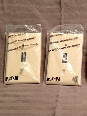 Set of FOUR: Eaton 1-Gang Midsize Light Almond Indoor Toggle Wall Plates